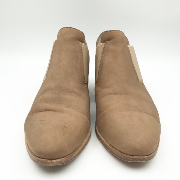 EILEEN FISHER Tan Leather Pointed Toe Slip On Block Heel Ankle Boots Womens 8.5 - Picture 2 of 11